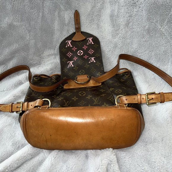 Auth Louis Vuitton LV Backpack Bag Montsouris MM Brown Monogram Pink Custom Logo - Picture 4 of 10